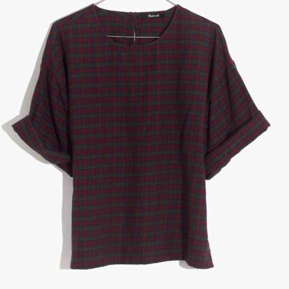 Madewell Boxy Tee Popover Top in Plaid, size M - Picture 1 of 10